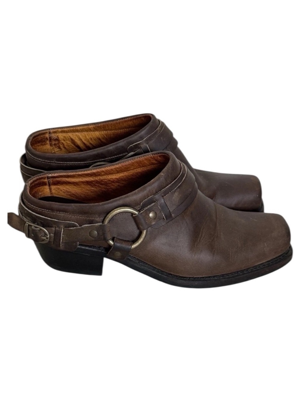 🤠FRYE Brown Leather Harness Cowboy Boot Mule Clogs